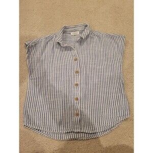 Beach Lunch Lounge Button Down Shirt Camp Shirt Gauze Pinstripe Women’s Small